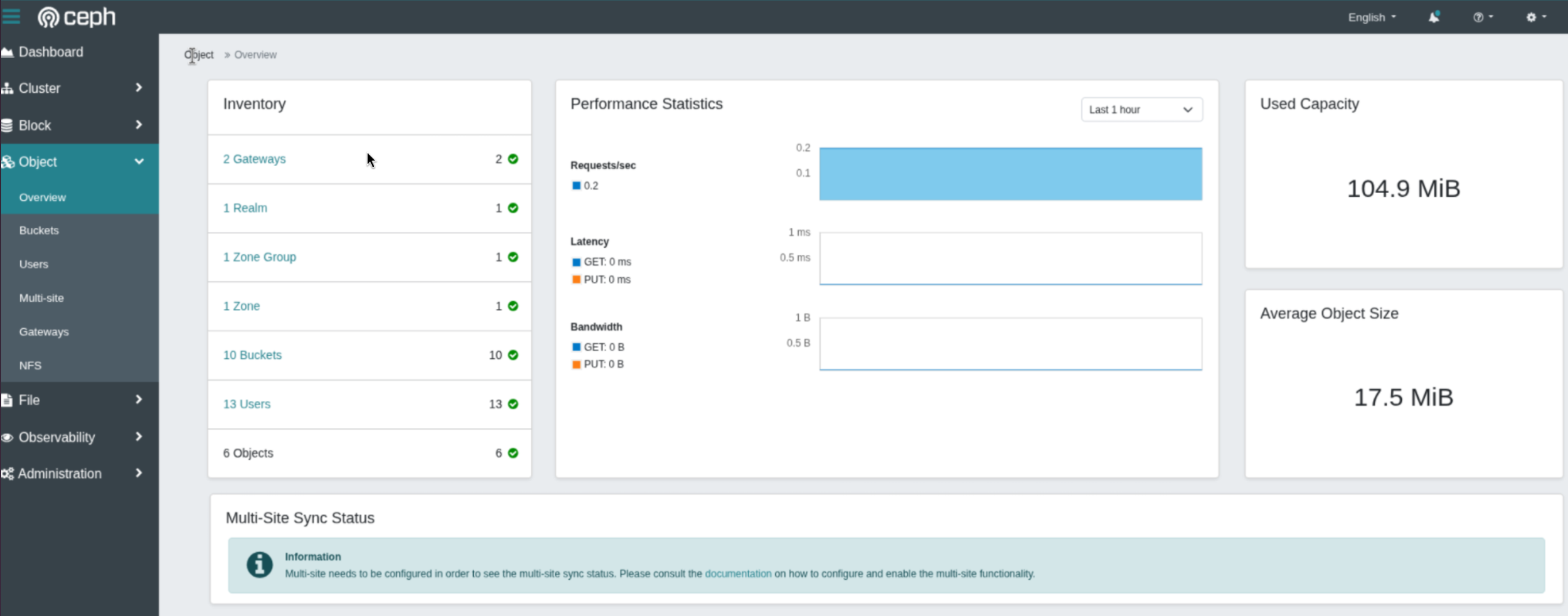 Rook/Ceph S3-compatible object store providing internal storage for the platform